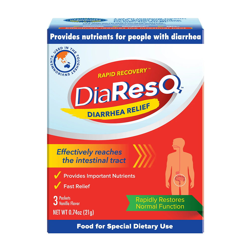 Diaresq Rapid Recovery Diarrhea Relief Packets, Vanilla Flavor, 3 Ea